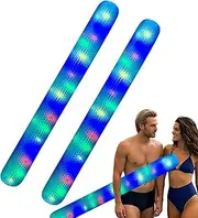 Pool Inflatable Sticks - 2X Blow Up Pool Sticks For Travel - Giant Outdoor Water Floating Toy, Built-in Shiny Colorful Light For Swimming Beach Lake Party
