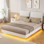 Levede Floating Bed Frame LED Light Soft Headboard Base Platform Double Queen