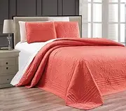 (King/Cal King, Coral) - 3-Piece Coral Oversize Stella Grande Bedspread King/Cal King Embossed Coverlet Set 300cm by 270cm