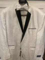 Statement Tuxedo Jacket Mens White / Black Collar Italy 50R NEW w Bow Tie
