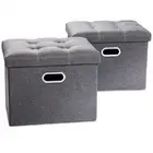 Ottoman with Storage [2-Pack] Linen Folding Small Square Foot Stool with Lid ...