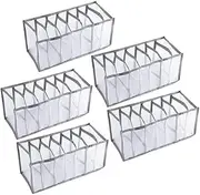 LEDON Wardrobe Clothes Organiser 7 Grids, White/Grey Foldable Clothes Storage Box for Home Storage & Organisation, Clothing & Closet Storage for Clothes, Jeans, Pants, Baby Clothes (Grey S 5PCS)