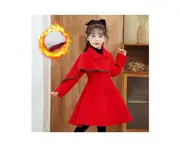 Girls Trench Coat Baby Girl Woolen Coat Girl Dress Coat Winter Fall Outerwear-A2-Red (cotton)