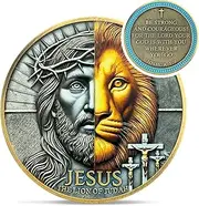 Crown of Thorns Jesus Challenge Coin - Lion of Judah Joshua 1:9 Religious Coins - Inspirational Cross God Pocket Bible Verses Chip Token for Study - Good Luck Commemorative Gifts for Men Women