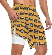 [ZZXXB] Cute Dachshund Dog Woof Athletic Shorts for Men with Pockets 2 in 1 Quick Dry Running Shorts S-3XL