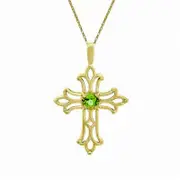 Peridot Birthstone Cross Pendant in 10K Yellow Gold