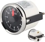 Clock Meter Gauges Auto Clock, 2in Universal 0‑12 Hourmeter Clock Instrument Panel Gauges Display Red Backlight 12V/24V for Car Boat Yacht(Silver frame on black background)