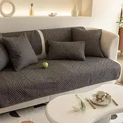 [Xiao Hua] Farmhouse Geometric Embroidered Couch Sofa Cover Cotton Quilted Sectional Couch Cover Non-Slip Sofa Slipcover Furniture Protector for Kids, Dogs, Cats (Dark Grey,28"x28")