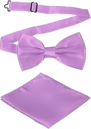 [uxcell] Bow Tie for Men, Adjustable Bow Ties with Pocket Square Solid Color Triple Fold Pre-tied Bow Ties Sets for Wedding, Parties, Dinner, and Business (Light Purple)