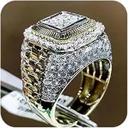 [LRESJJIUJ] Men's ice Crystal Ring 14K Gold-Plated Shiny Hip hop ice Crystal Luxury Super Large Men's Ring Metal/Cubic Zircon Men's Shiny Ring ice Immersion CZ Little Finger Ring