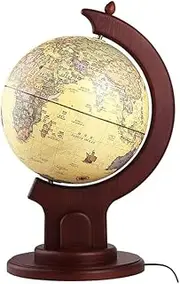 High-End Retro World Globe Lantern with Wooden Stand - Decorative LED Globe for Home and Office Decor(32cm)