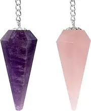 Wish Well 2 pc Amethyst and Rose Quartz Crystal Pendulum Set Divination Tools — Dowsing Pendulum Crystal with Crystal Ball for Meditation, Chakra Healing, Energy Work, Reiki, and Crystal Grid
