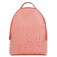 在飛比找Yahoo奇摩購物中心優惠-MOSCHINO LOVE系列條紋LOGO帆布拉鍊後背包(紅