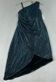 Aidan Mattox Asymmetrical Silhouette Draped Wrap Dress Womens Teal Size 6