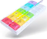 RMS Weekly and Daily Pill Organizer - 7 Day Pill Planner, Dispenser Case for Medication, Vitamin Supplements with Easy Press Open Design and Large Capacity (Twice Per Day)