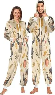 [ZZXXB] Scarecrow Pumpkins Onesie Pajamas for Adult Women Men Long Sleeves One Piece Onesies Hooded Sleepwear S - XL