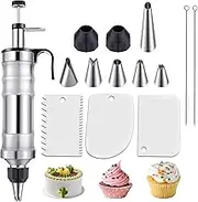 IBOCDWAMA Stainless Steel Professional Cake Syringe Decorating Syringe Reusable Cream Syringe Dessert Decorating Syringe Set with 6 Nozzles, 3 Cake Scrapers and 2 Brushes for Cupcakes, Pastries