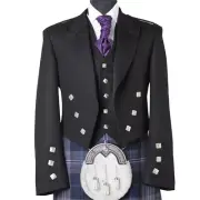 Men's Prince Charlie Kilt Jacket & 5 Button Vest Scottish Wedding Kilt Jacket