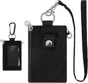 [MASAPHIL] MASAPHlL Small Lanyard Wallet for Women/Men with RFID Blocking ID Badge Holder, Minimalist Nylon Zipper Pouch, Traval Neck Wallet with Keychain, ID Window for Card,Coin,Cash, Black, Minimalist