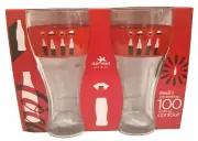 2 X COCA COLA COKE GLASSES LITTLE BOTTLES 100 YEARS COLLECTABLE LIMITED EDITION