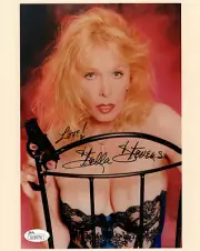 STELLA STEVENS HAND SIGNED 8x10 COLOR PHOTO SEXY CLEAVAGE+A GUN JSA