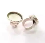 Oval Blank Ring Setting Hammered Base Bezel inlay Backs Glass Cabochon Mounting