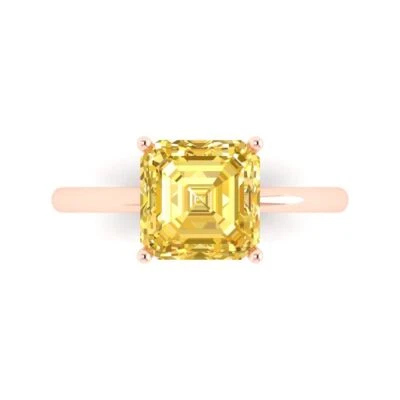 2.5Ct Asscher Cut Yellow Gemstone Solid Gold Solitaire Engagement Promise Ring