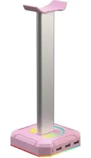 Pink Gaming Headset Stand with RGB Light Suitable Most Headphones 3 USB Ports