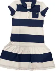 CARTERS GIRLS STRIPE 3 BUTTON COLLAR RUFFLED SKIRT DRESS(NAVY/WHITE 6)NWT
