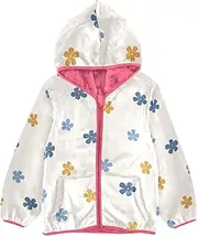 [GuoChe] Girls Sherpa Jacket With Hood Rustic Flowers Yellow Blue Beige Toddler Girl Fleece Peach Girls Fleece Zip Up Jacket