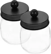 Amosfun 2pcs Glass Storage Jars Swab Box Floss Holder Toothpick Dispenser Toothpick Box Bathroom Organiser Decorative Home Storage