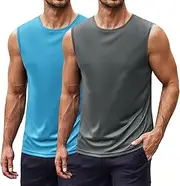 [COOFANDY] Mens 2 Pack Workout Tank Top UPF 50+ Quick Dry Sleeveless Swim Shirt Gym Muscle Athletic Summer Beach T Shirts