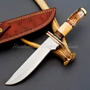 Custom Made Drop point Texas BOWIE In Stainless Steel Blade & Stag Handle