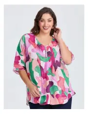 [Taking Shape] Cotton Mosaic Abstract Pintuck Top Print