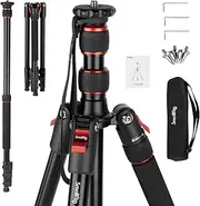 [SMALLRIG] 68" Camera Tripod, Foldable Aluminum Tripod & Monopod, Compatible with 1/4"-20 and 3/8"-16 Video Head, Payload 33lb, Adjustable Height from 19.7" to 67.7" for Camera, Phone - 3983