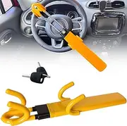 Steering Wheel Lock Anti-Theft Device Security Car Lock Great Deterrent Adjustable Length Clamp Double Hook Heavy Duty Locks Universal with 2 Keys Fit for Car SUV Pickup Truck Van Vehicle Yellow
