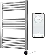 Greened House Chrome Electric Smart WiFi Controlled Heated Towel Rail 500mm W x 800mm H Flat 7 Day Programmable Timer App Compatibility