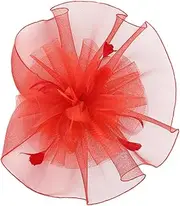 [Healeved] Fascinators for Women Flapper Style Headband Mesh Veil Tea Party Hat Headwear Red