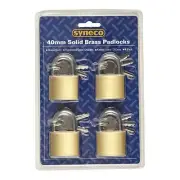 Syneco SOLID BRASS PADLOCKS Hardened Steel Shackle, 3 Keys Alike, 40mm, 4Pcs