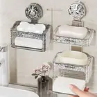 Ventilated Soap Holder Organizer Rack Bathroom Storage with Suction Cup Shelf
