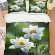 3D White Lotus Leaves 395 Bed Pillowcases Quilt Queen Size