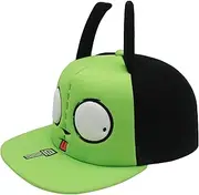 [Concept One] Invader Zim Baseball Cap, Gir Adult Snapback Hat with Flat Brim and 3D Ears and Eyes, Multi, One Size, Green/Black, One Size