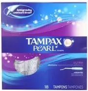 Tampax Pearl Plastic Unscented Tampons, Ultra Absorbency, 18 Count