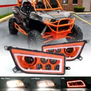 Orange Pair ATV UTV Headlights Halo DRL For Polaris RZR XP 1000 RZR 900 S Turbo