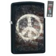 Zippo 28864 peace sign & flag black matte finish full size Lighter + FLINT PACK