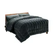 Giselle Faux Mink Quilt Fleece Throw Blanket Comforter Duvet Charcoa - Super King