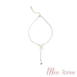 【MISS KOREA】韓國設計設計感蝴蝶結氣質珍珠項鍊