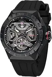 [TSAR BOMBA] Watch for Men Mechanical Men's Automatic Skeleton Watch, 100M Waterproof Wrist Watch Analogue Display Octagon Dial Watches Dress Luxury Self Wind Watch with FKM Rubber Bracelet Strap