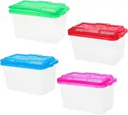 4Pcs Mini Portable Fish Tank Carrier Transparent Reptile Feeding Box with Handle for Small Pets Hamster Transport Box for Travel Aquarium Decor