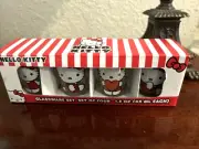 HELLO KITTY Sanrio Glassware set ~ 4 SHOT GLASSES ~ 1.5 oz each ~ HEARTS ~ NEW